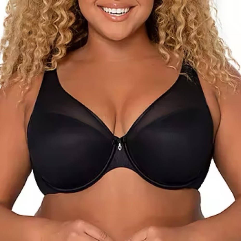 Curvy Couture Sheer Mesh Plunge Push Up Underwire Bra 42D New